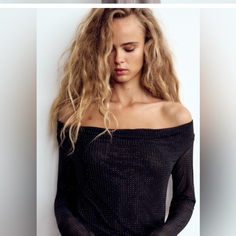 zara rhinestone tulle top